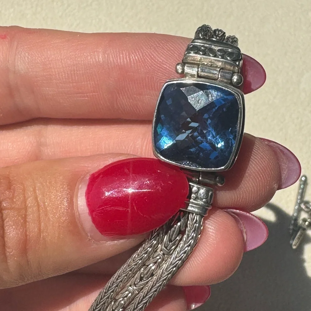 SARDA 925 Sterling Silver lab created Sapphire bracelet 28g - Picture 8 of 15